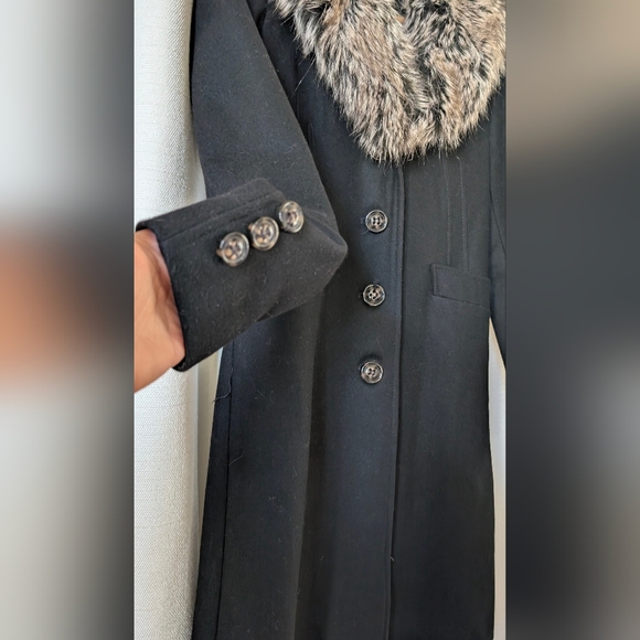 Moda International Black Pea Coat with Faux Fur Collar - Picture 3 of 8